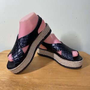 Christina Christi Womens Leather Slingback Espadrille Sandals Black EU Size 40